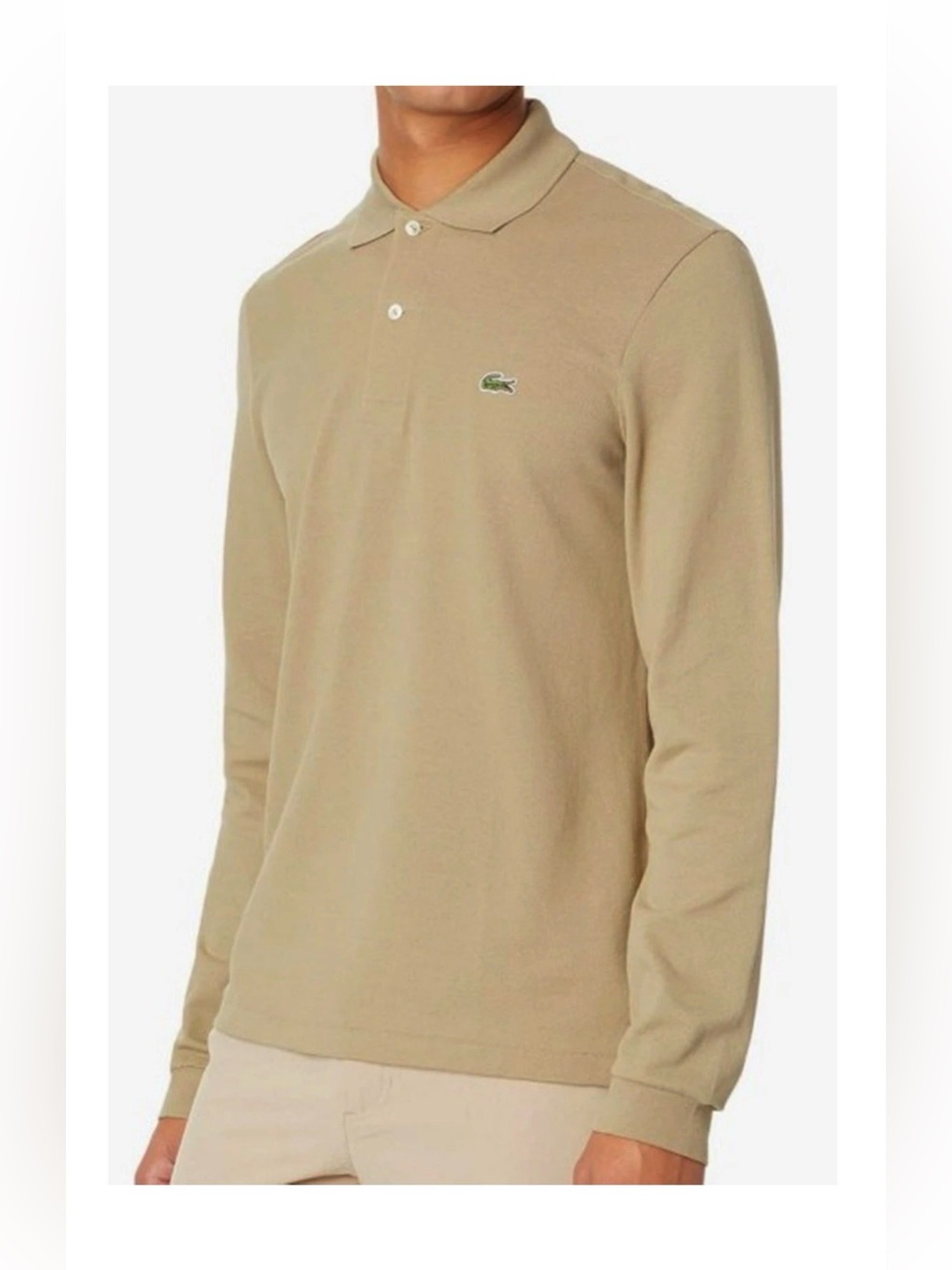 Lacoste Men's Classic Long Sleeve Pique Polo Shirt in Kraft Beige -6 (XL)
